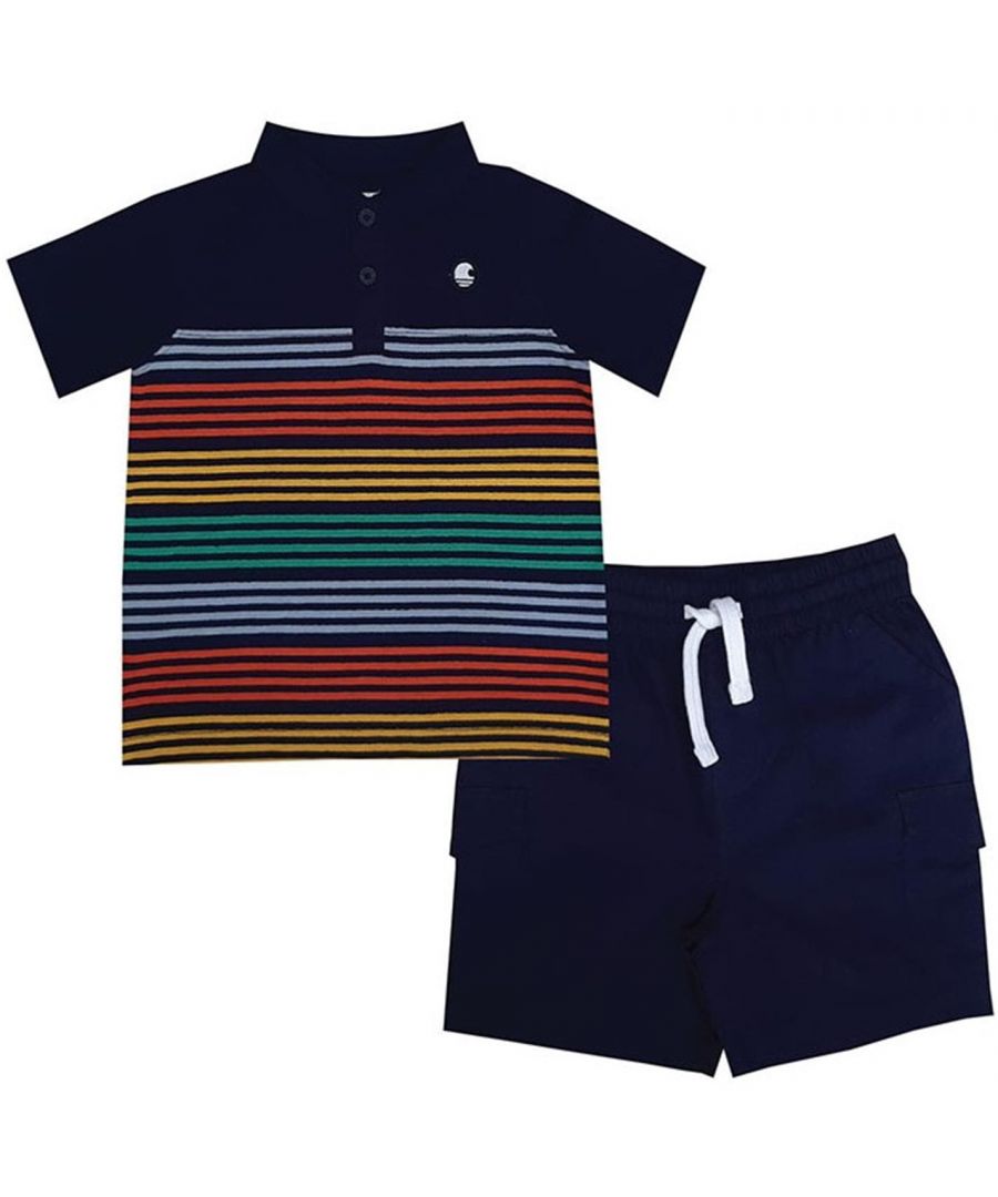 SoulCal Chino Set Infant Boys - The Kids SoulCal Chino Set is perfect for the summer time, featuring a polo shirt with a fold down collar, two button placket and short sleeves for comfort and a multi tonal stripe pattern gives a stylish look. The shorts feature a button fastened waistband for a secure fit along with belt loops and two open pockets. Both piece are finished with the SoulCal branding and a classic, retro look.