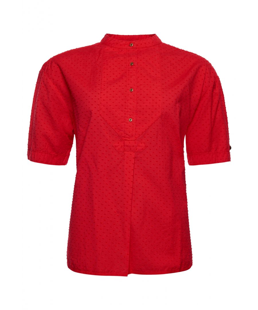 Superdry Womens Grandad Collar Blouse - Red Cotton - Size 10 UK