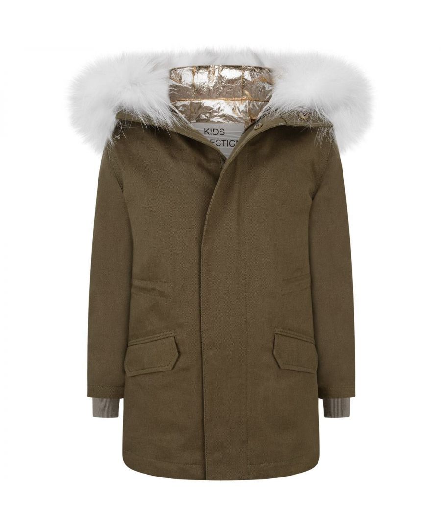 Yves Salomon Girls Brown Parka Coat with Fur Trim
