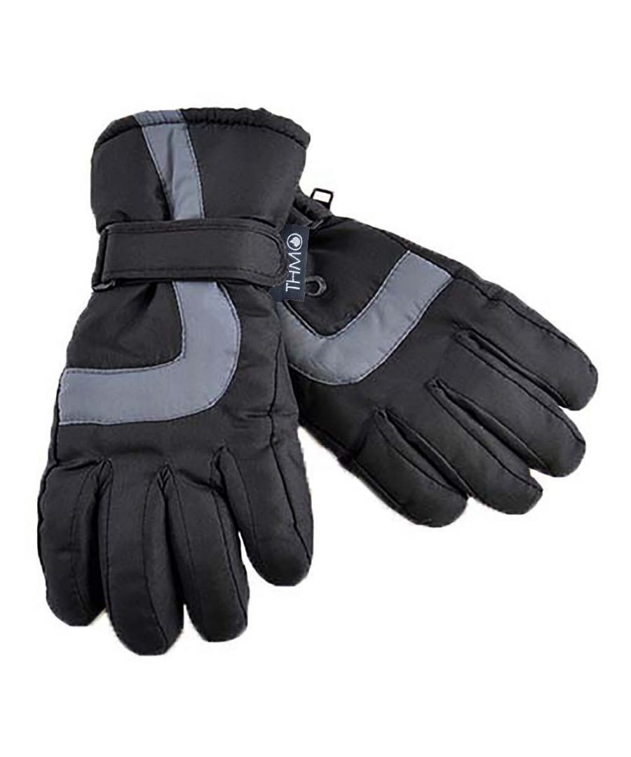 THMO - Children’s Thinsulate Ski GlovesFor your little skier, we've got the perfect accessory. These Kids THMO Ski Gloves with a 3M Thinsulate lining will keep them warm and comfortable. They're thick, cozy, and protective, so they'll make any trip to the slopes fun and safe.With expert insulation and waterproofing, these gloves are made for all types of cold weather especially snow and rain. The protective cuff will protect their wrists from the wind and snow and they include an adjustable velcro strap to make sure these gloves are perfectly comfortable.They're made out of 100% polyester material and have 3M Thinsulate lining on the inside as well as extra padding so they'll stay warm even in sub-zero temperatures which is perfect for a day of skiing or snowboarding with family.Thinsulate is well known for keeping you warm and is considered one of the most effective linings. The purpose of the lining is to hold warm air inside the gloves and to keep the hot air close to your skin.The THMO logo badge is on the cuff, separating your glove fashion from the rest. Remember... BE WARM, THINK THMO. They are available in Black and come in 4 size options: 6-7 Years, 8-9 Years, 10-11 Years & 12-13 Years. They are 100% Polyester and are Machine Washable.Extra Product DetailsKids THMO Ski Gloves100% Polyester Material3M Thinsulate LiningThick, Warm & ComfortableExpert InsulationProtective CuffWaterproofExtra Thick PaddingAdjustable Velcro Strap4 Sizes OptionsAvailable In BlackMachine Washable