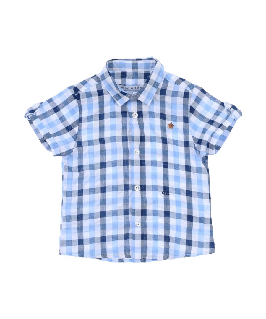 plain weave, contrasting applications, checked, front closure, button closing, short sleeves, classic neckline, no pockets, wash at 30° c, dry cleanable, iron at 110° c max, do not bleach, do not tumble dry, small sized