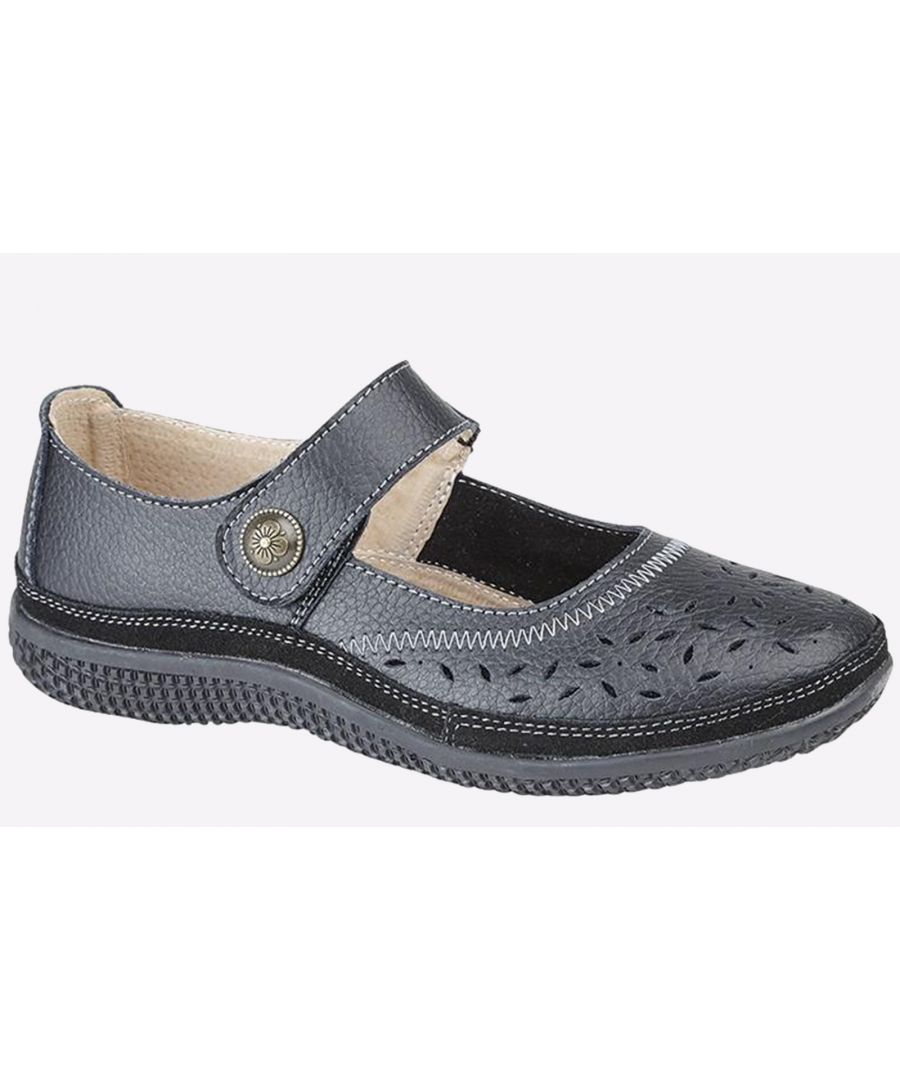 Boulevard Ontario Perforated Bar Leather Womens - Black - Size UK 8