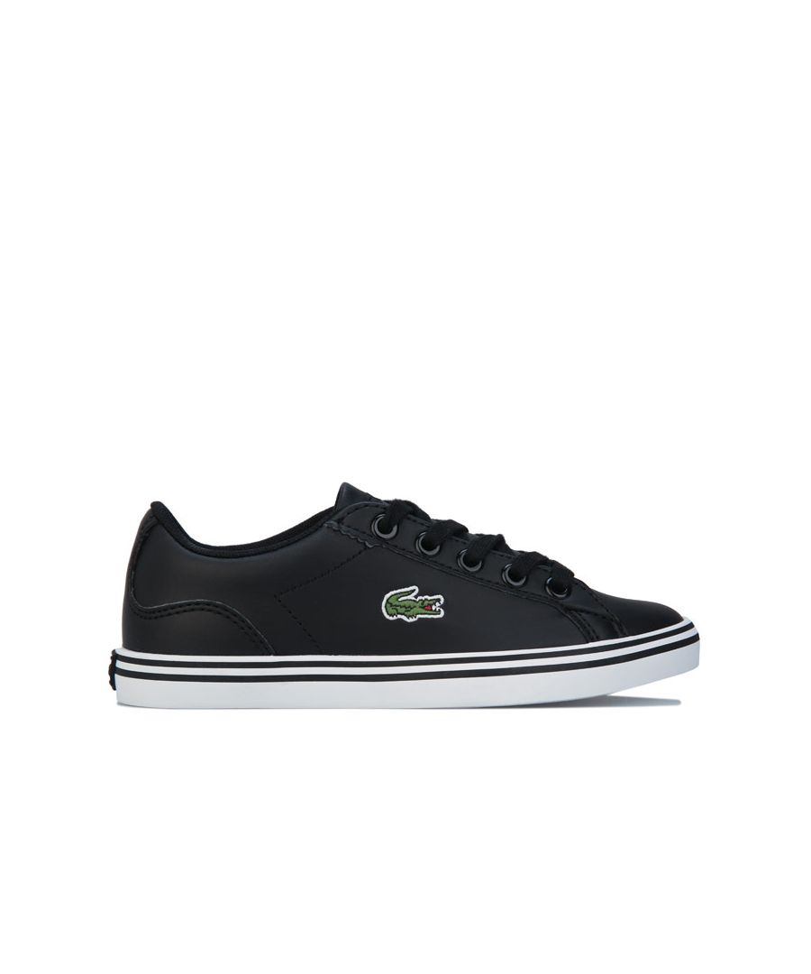 Children Boys Lacoste Lerond Trainers in black- white.- Synthetic uppers.- Signature crocodile branding.- Tennis-inspired tonal laces and clean lines.- Rubber outsole.- Synthetic Upper  Textile Lining  Synthetic Sole.- Ref: 740CUC0014312