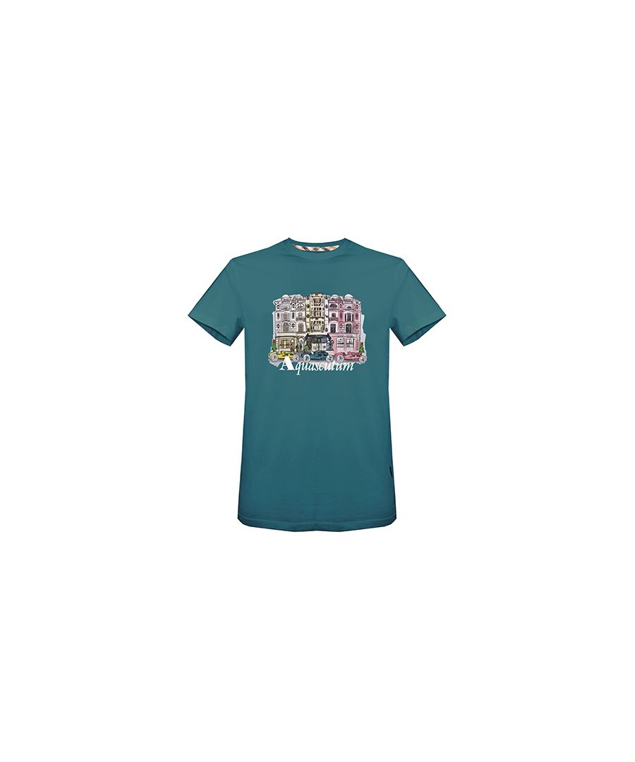 Aquascutum Mens T-Shirt with Street Design in Turquoise