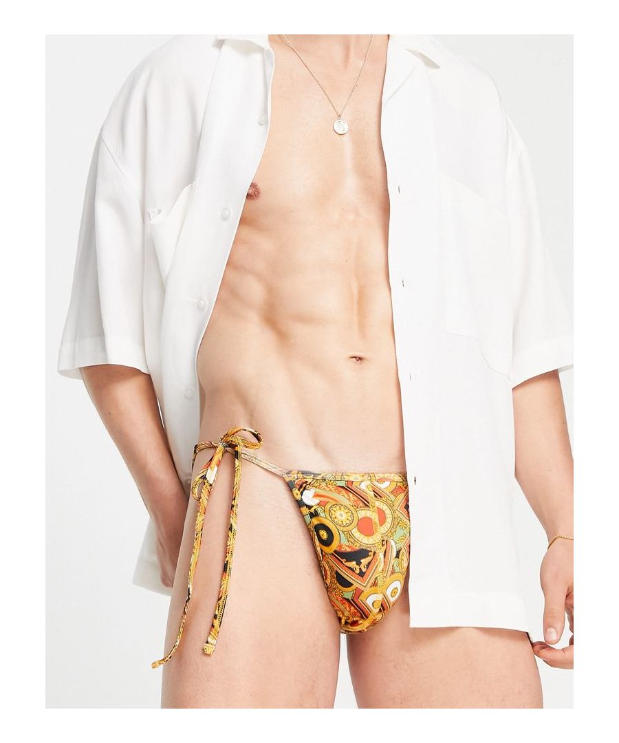 Swim briefs by ASOS DESIGN Just add water All-over print Adjustable tie sides Form-fitting cut  Sold By: Asos