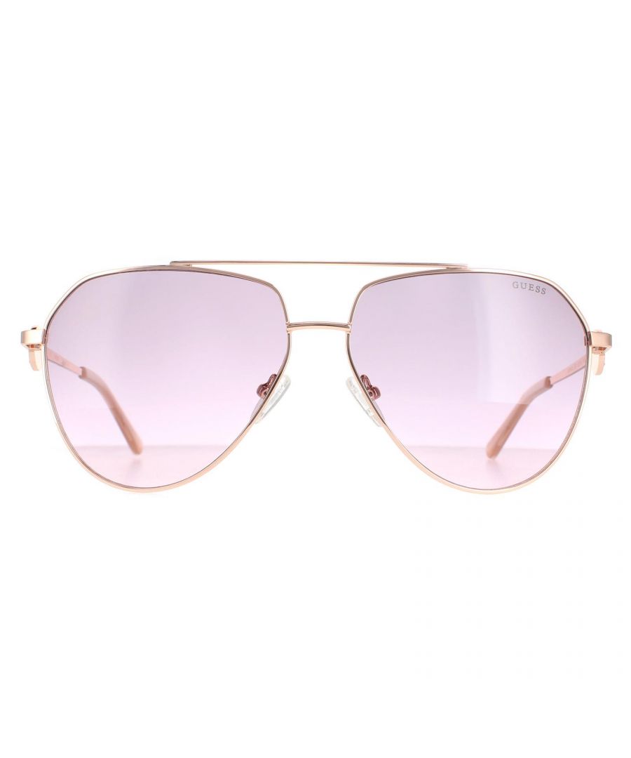 Guess Aviator Womens Shiny Rose Gold Bordeaux Gradient GF6140  GF6140 are a stylish modern aviator style for women with a unique temple design design that really sets these awesome sunglasses off.