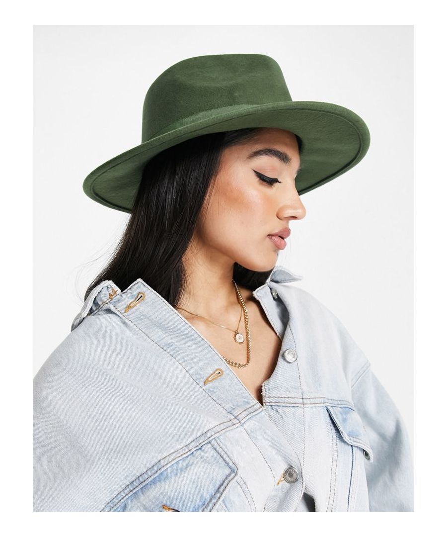 Accessories by ASOS DESIGN Top things off Pinched crown Grosgrain trim Narrow brim Size adjuster  Sold By: Asos