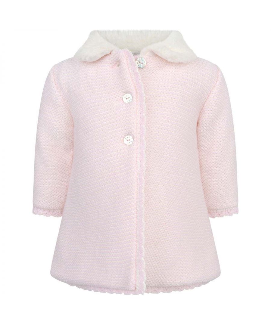 Paz Rodriguez Baby Girls Pink Knitted Wool Blend Coat - Size 9M