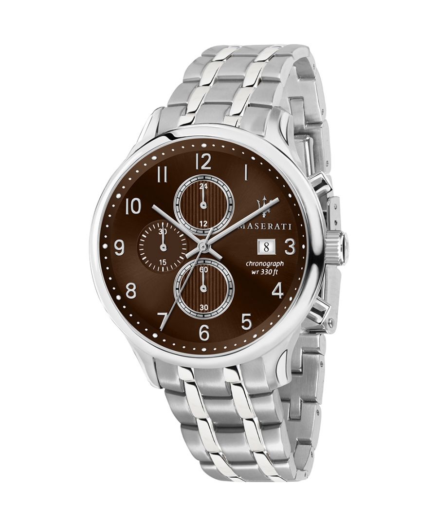 Stijlvol heren horloge van het merk Maserati. Het horloge heeft een polsbandje dat ook kleiner gemaakt kan worden, de kast heeft een diameter van 43 mm en het uurwerk is van Quartz.  Merk: MaseratiModelnaam: R8873636004 (43mm)Categorie: heren horlogeMaterialen: edelstaalKleur: zilver, bruin