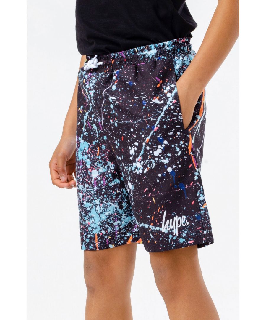 Meet your new Summer wardrobe staple, the HYPE. Boys Multi Splatter Swim Shorts, perfect for those beach or poolside days. Designed in a 100% Polyester fabric base for the ultimate comfort, featuring an elasticated waistband, drawstring pullers, and an all-over multi splatter print. Finished with the HYPE. mini script logo in contrasting white. Wear with a pair of HYPE. sliders and sunglasses to complete the look. Machine wash at 30 degrees.