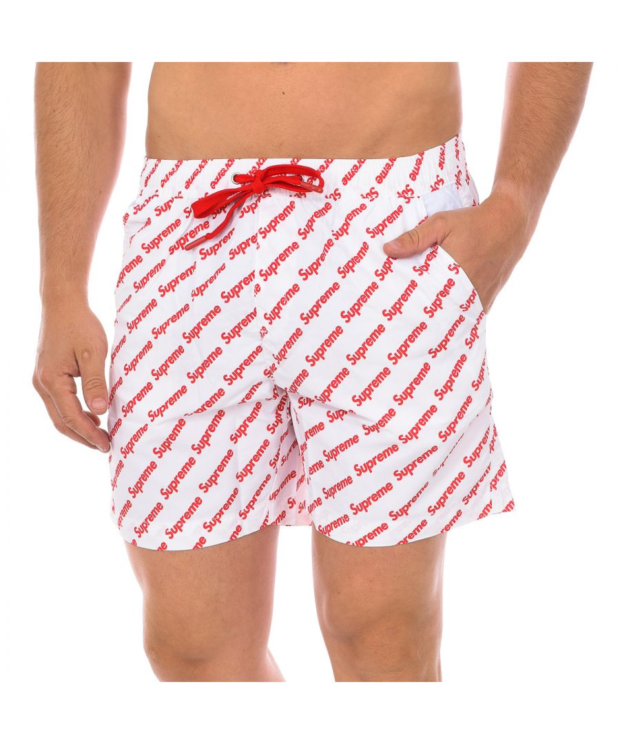 Supreme Mens mid-length boxer swimsuit CM-30061-BP - White Polyamide - Size Small