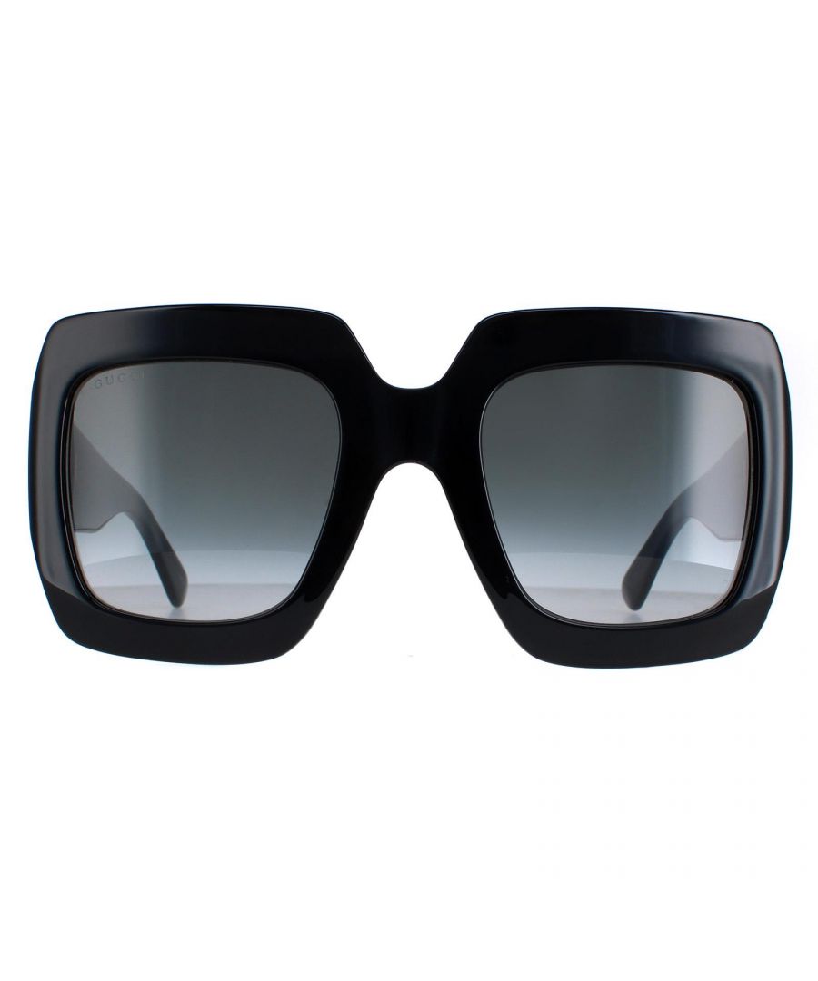 Gucci Square Womens Black Grey GG0053SN  Sunglasses are a bold and sophisticated accessory. These square frame sunglasses feature the signature interlocking 