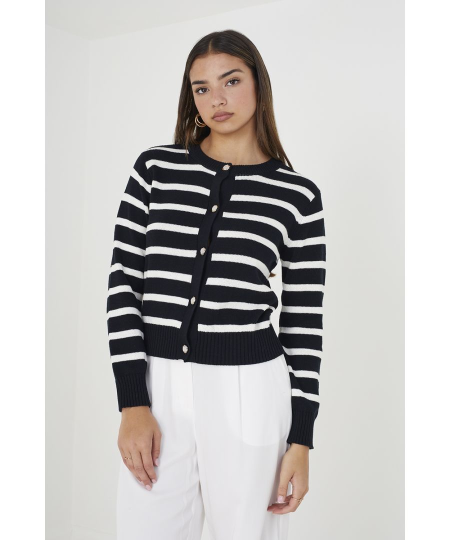 Brave Soul Womens Navy 'Durham' Striped Knitted Cardigan - Size Large