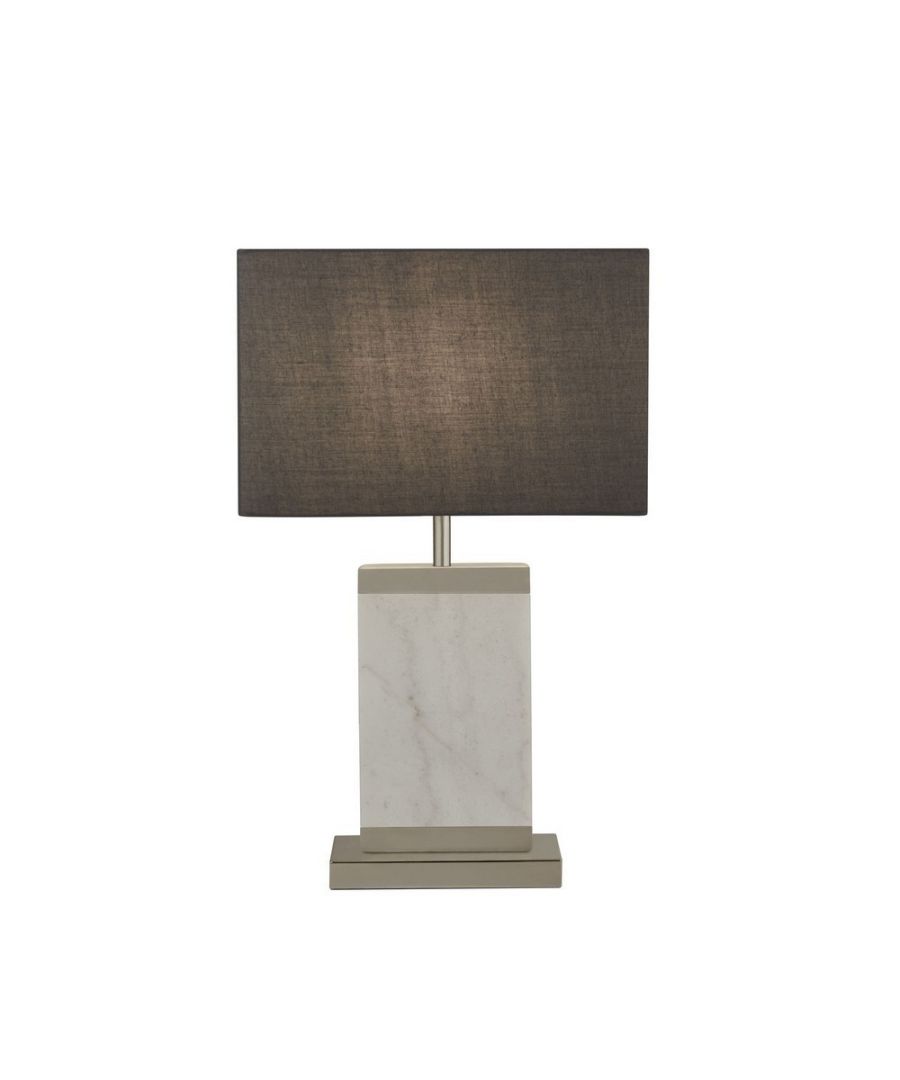 Image for Table Lamp Satin Nickel, White Marble with Grey Drum Shade