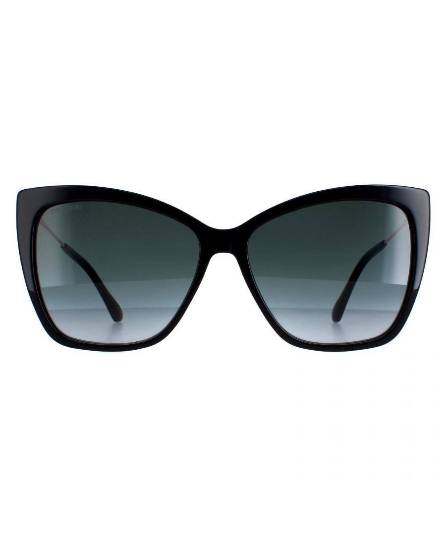 Jimmy Choo Cat Eye Womens Black Grey Gradient Seba/S  Sunglasses are a sleek and sophisticated accessory for any fashion-forward individual. These sunglasses feature a classic cat eye frame design made of high-quality acetate. The temples are adorned with the Jimmy Choo logo, adding a touch of luxury to the overall design. The Seba/S sunglasses are perfect for those looking to make a statement with their eyewear and will complement any outfit, whether dressed up or down.
