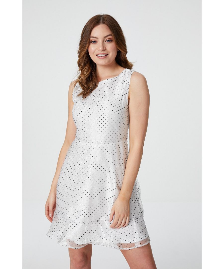 Izabel London Womens Polka Dot Sleeveless Skater Dress - White - Size 16 Regular