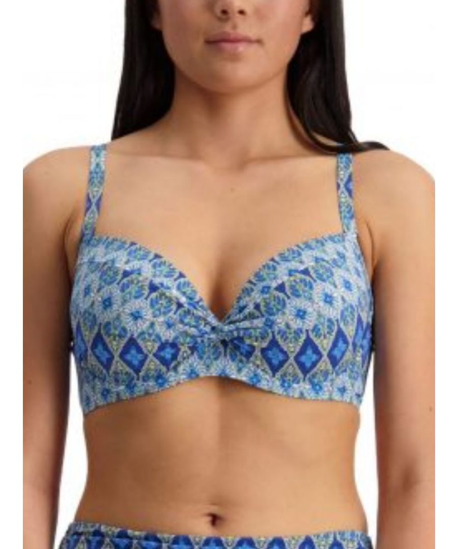 Moontide Womens Swimwear Cross Front Bikini Top - Blue Polyamide - Size 32F