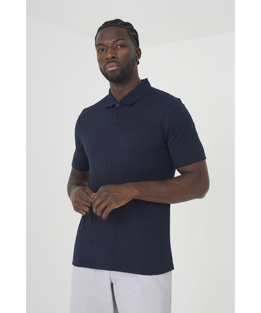 Brave Soul Mens Dark Navy 'Karo' Short Sleeve Polo Shirt - Size Small