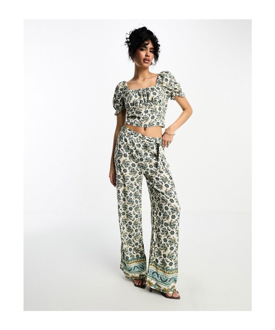 Trousers by Vila Part of a co-ord set Top sold separately Mid rise Tie waist Wide leg Sold by Asos
