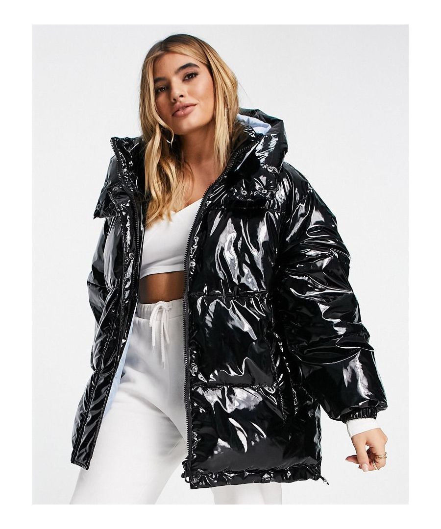 Jacket by ASOS DESIGN You're getting warmer Adjustable hood High neck Zip and press-stud fastening Functional pockets Oversized fit  Sold By: Asos