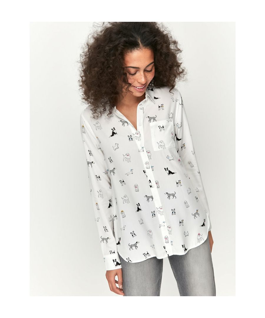 This shirt from Khost Clothing features a quirky dog print and is cut with long cuffed sleeves and chest pocket detailing.