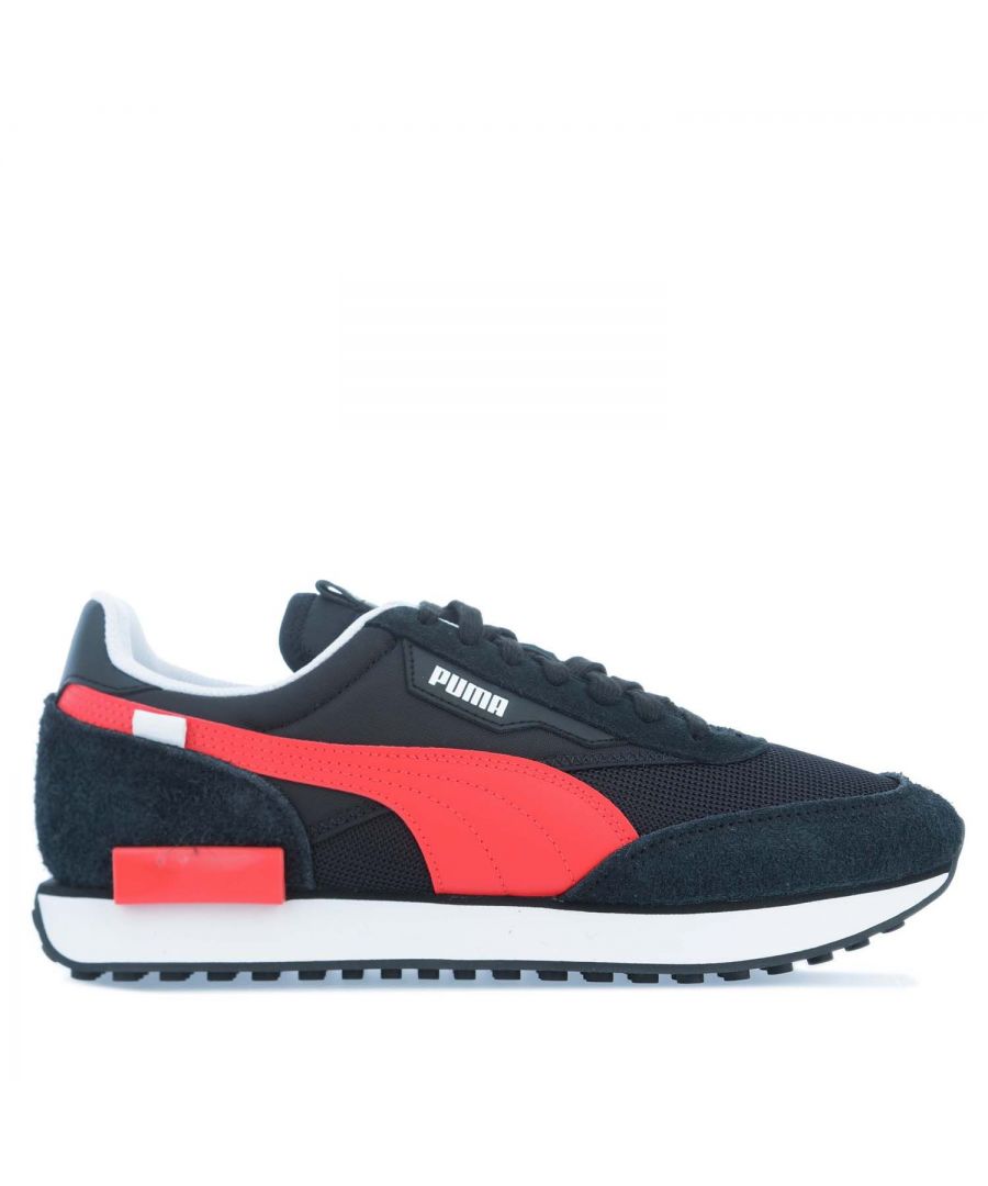 Mens Puma Future Rider Vintage Trainers in black.- Nylon upper.- Lace fastening.- Puma logo on the side  heel and tongue.- Synthetic leather Formstrip.- EVA midsole.- Puma Federbein rubber outsole.- Leather  suede and nylon upper  Textile  synthetic and suede lining  Synthetic sole.- Ref: 38046404