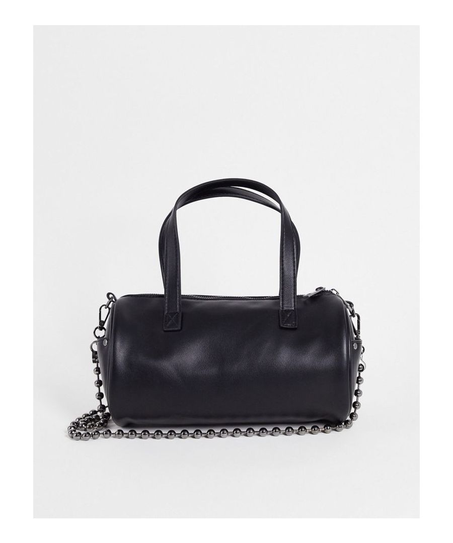 Bag by ASOS DESIGN The scroll is over Twin handles Detachable chain strap Zip-top fastening Side slip pockets  Sold By: Asos