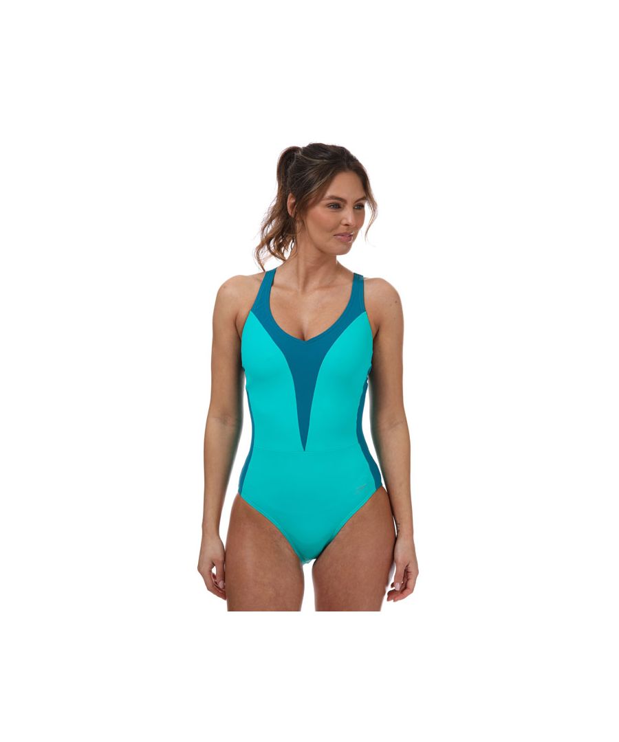 Womens Speedo Sculpture OpalLux Swimsuit in green - blue.Body shaping swimsuit  from the Speedo Sculpture collection.- XtraLife Lycra fits like new for longer with increased chlorine resistance.- ShapeComprexUltra fabric comfortably shapes and controls the tummy and waist.- Cut to shape and flatter your bust for comfort  fit and confidence.- Flattering V-neckline lengthens and slims the body.- Flattering V-back with crossover strap detail.- Integral bust support for added comfort and security.- Soft and smooth adjustable straps provide security and fit.- Medium bust support.- Medium leg.- Body: 69% Nylon  31% Elastane.  Lining: 100% Polyester.  Machine washable.- Ref: 8-12289F348Please note that returns will only be accepted if the hygiene label is still attached to the product.