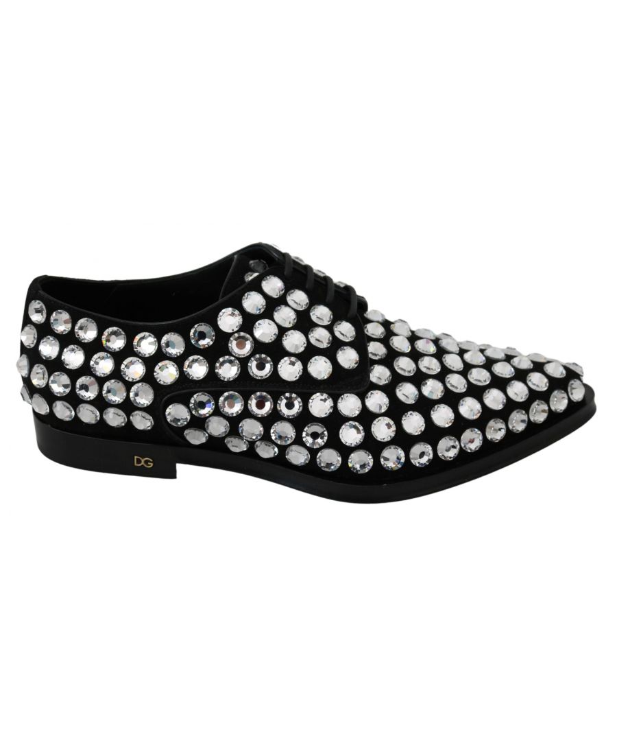 Image for Dolce and Gabbana Black Suede Crystal Strass Derby Shoes
