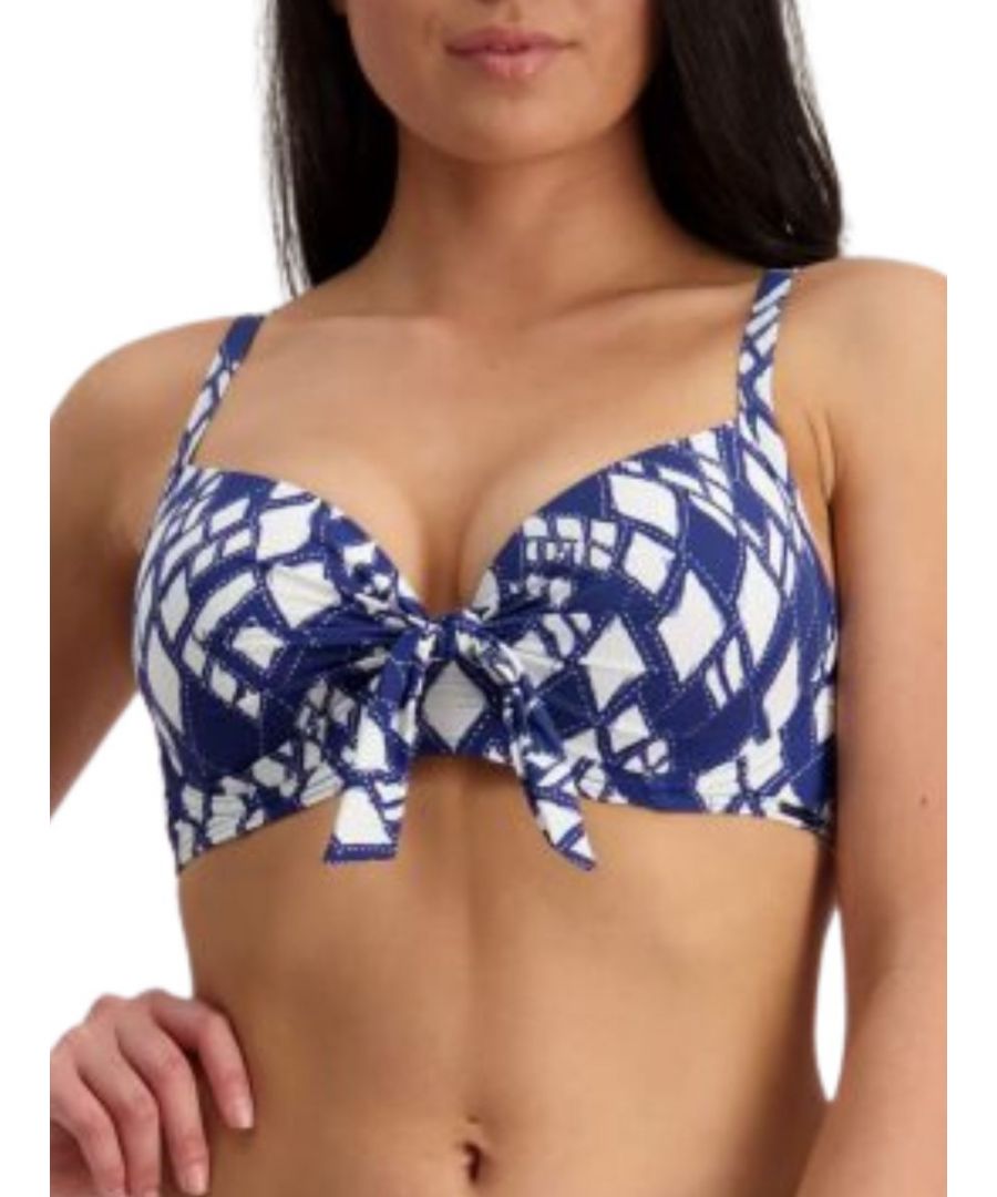 Moontide Womens Diamond Maze Tie Front Bikini Top Navy - Blue Polyamide - Size 34E