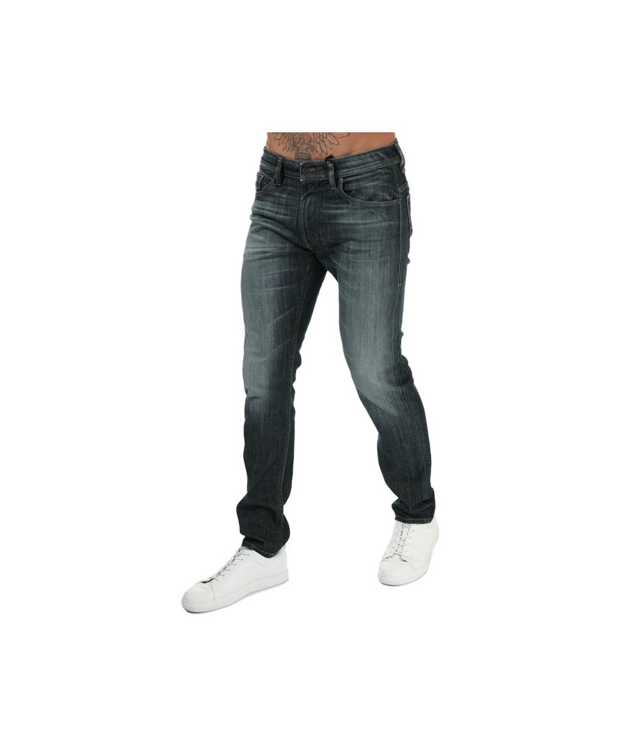 Mens Diesel Thommer-X Slim-Skinny Jeans in denim.- 5-pocket construction. - Zip fly and button fastening.- Belt loops to the waist.- Branded strip across small pocket.- Diesel branded waist patch.- Slim-skinny fit.- 98% Cotton  2% Elastane.- Ref: 00SB6D009EP01