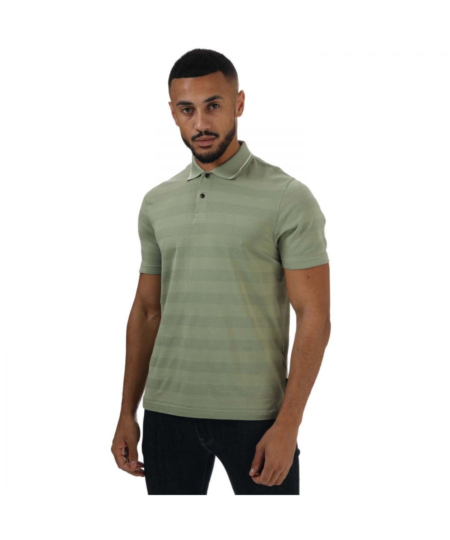Mens Ted Baker Textured Streiped Polo Shirt in green.- Ribbed collar.- Short sleeves.- Two button placket.- Stripe design.- Ted Baker branded.- 100% Cotton. - Ref: 257959PLGREEN