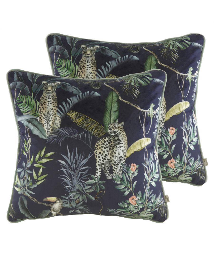 Add a touch of the rainforest into your interior with this ultra-luxe velvet feel fabric cushion. With a hand painted design of Leopards resting in the tree's - this design will sure make a statement in any contemporary or modern home.