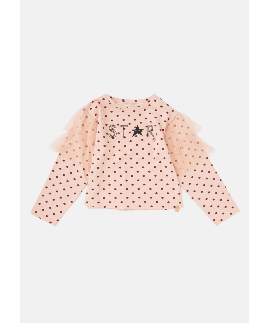 Spot print - check! Frill sleeve - check! Cute diamante logo - check! What are you waiting for? Snap this perfect season staple up right now.  Angel & Rocket cares: made with fairtrade cotton.  Pink  About me: 96% cotton 4% elastane  Look after me – Think planet  wash at 30c