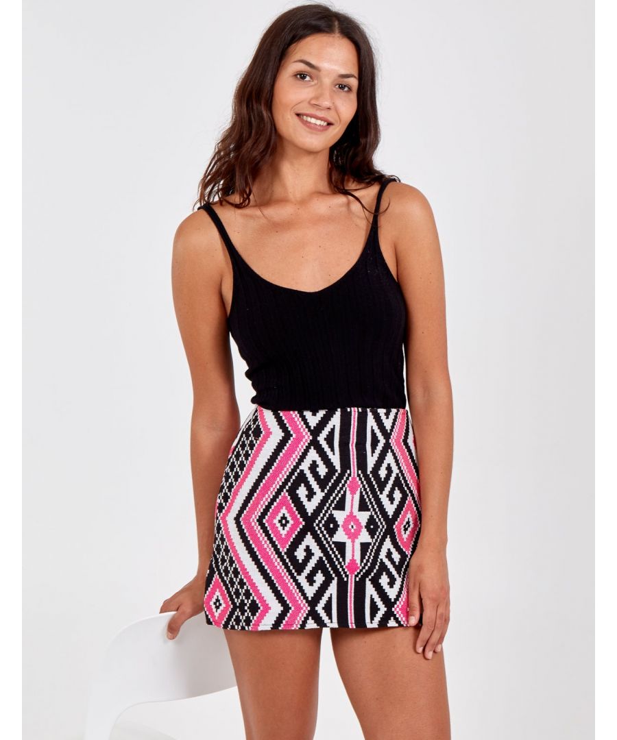 Exude ultimate summer vibes in this hot pink tapestry mini skirt. A high waisted style, this skirt is finished in a mini length. Keep it casual with a slogan tee tucked in and trainers.