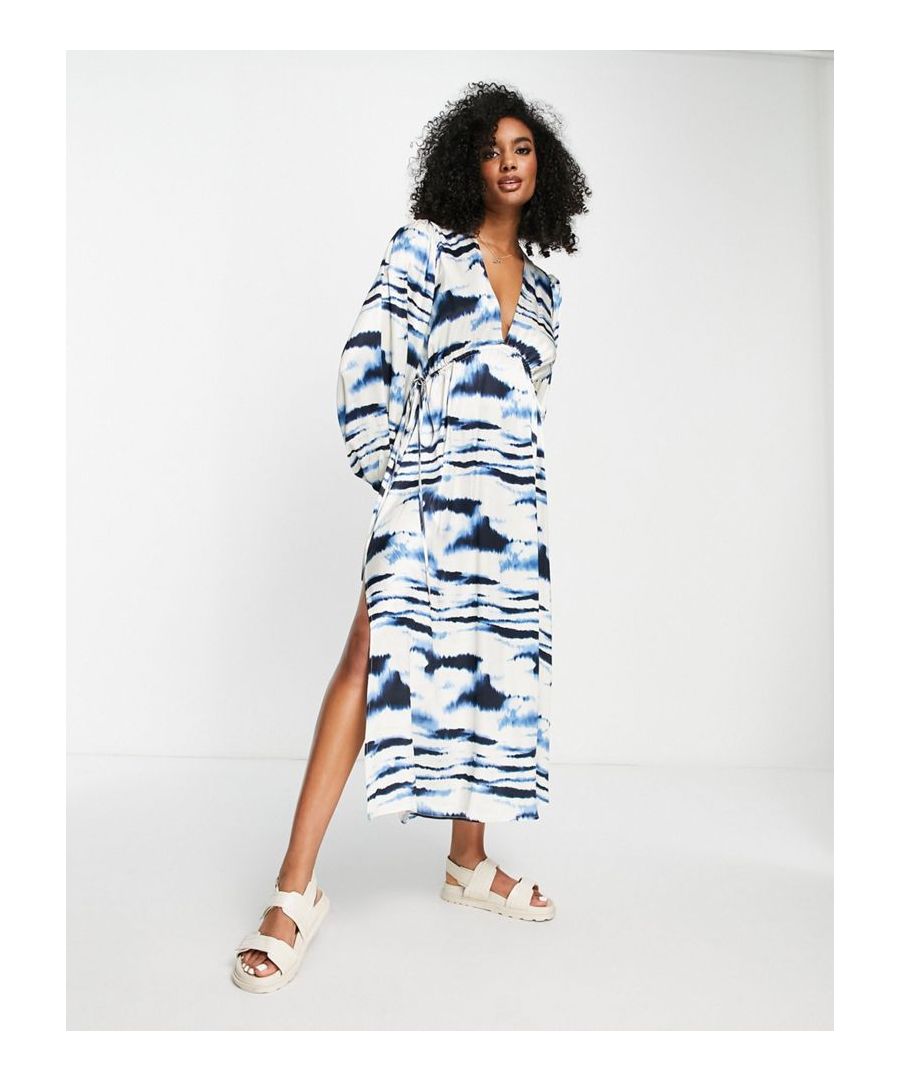 Midi dress by Topshop Love at first scroll Plunge neck Drawstring waist Tie back Relaxed fit Sold by Asos