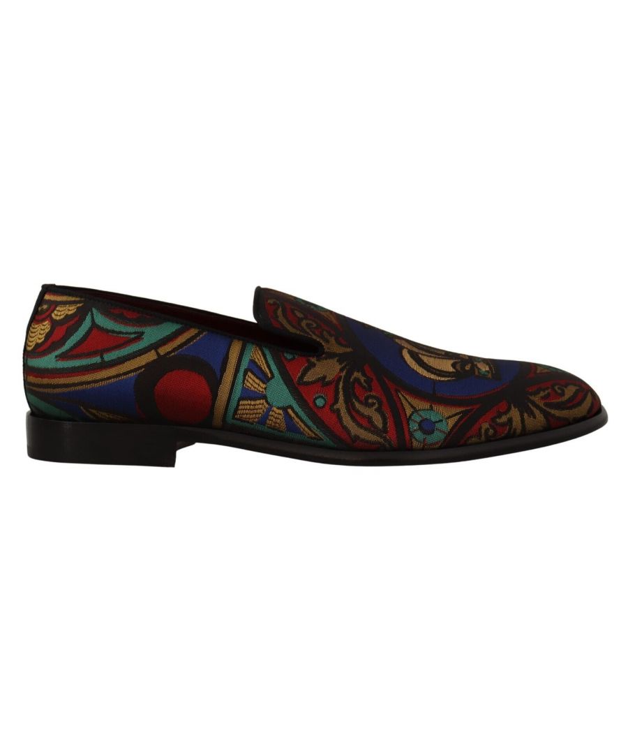 Dolce & Gabbana Multicolor Jacquard Crown Slippers Loafers Mens Shoes - Multicolour Silk - Size EU 43