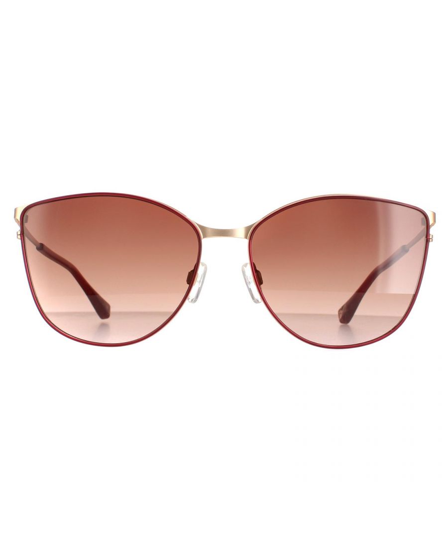Ted Baker Cat Eye Womens Matte Gold Burgundy Red TB1526 Hope Sunglasses TB1526 Hope are a cat eye style crafted from lightweight metal. Silicone nose pads and a double bridge design ensure all day comfort. The Ted Baker logo is engraved into the temples for authenticity.