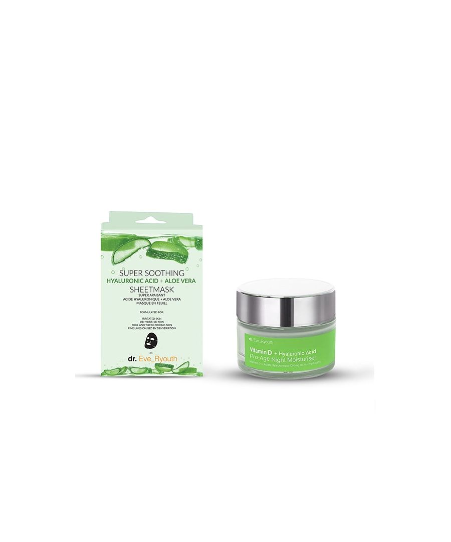 Super soothing Hyaluronic acid  Aloe Vera sheet Mask  + Vitamin D + Hyaluronic acid Pro-Age Night Moisturiser 50ml
