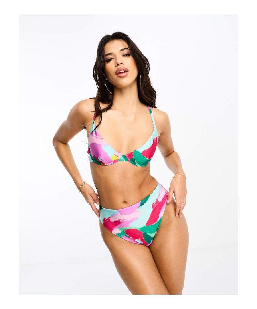 ASOS DESIGN Womens mix and match high leg waist bikini bottom in bold abstract print-Multi - Pink - Size 4 UK