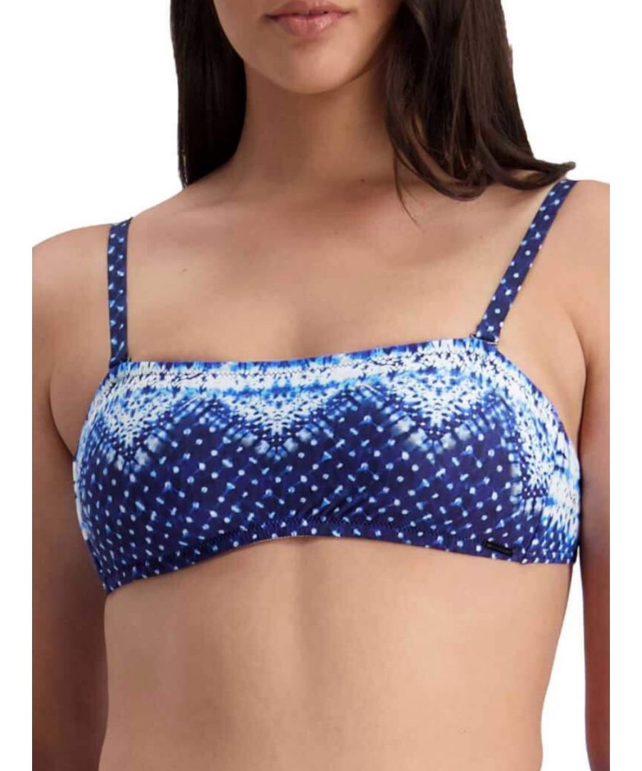 Moontide Womens Pop Indigo Tie Back Bandeau Tie Dye - Blue Polyamide - Size Small