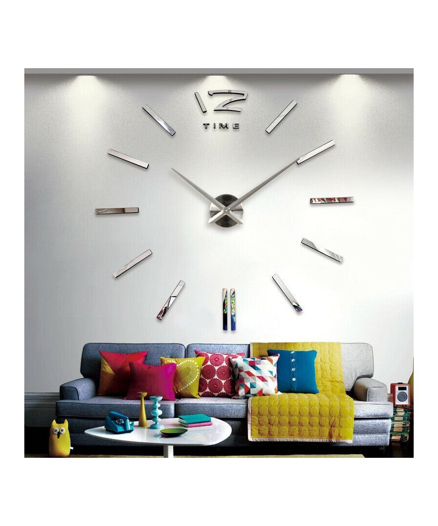 Image for Walplus 130cm 3D Giant Vinyl Clock Silver clock, Bedroom, Living room, Modern, Home office essential, Gift, Oversize Clock