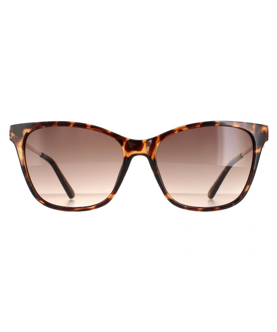 Guess Rectangle Womens Dark Havana Brown Gradient GF6155  Sunglasses are a glamorous rectangle style crafted from lightweight acetate. One piece nose pads and plastic temple tips ensure an all round comfortable fit. The Guess logo features on the slender temples for brand authenticity.