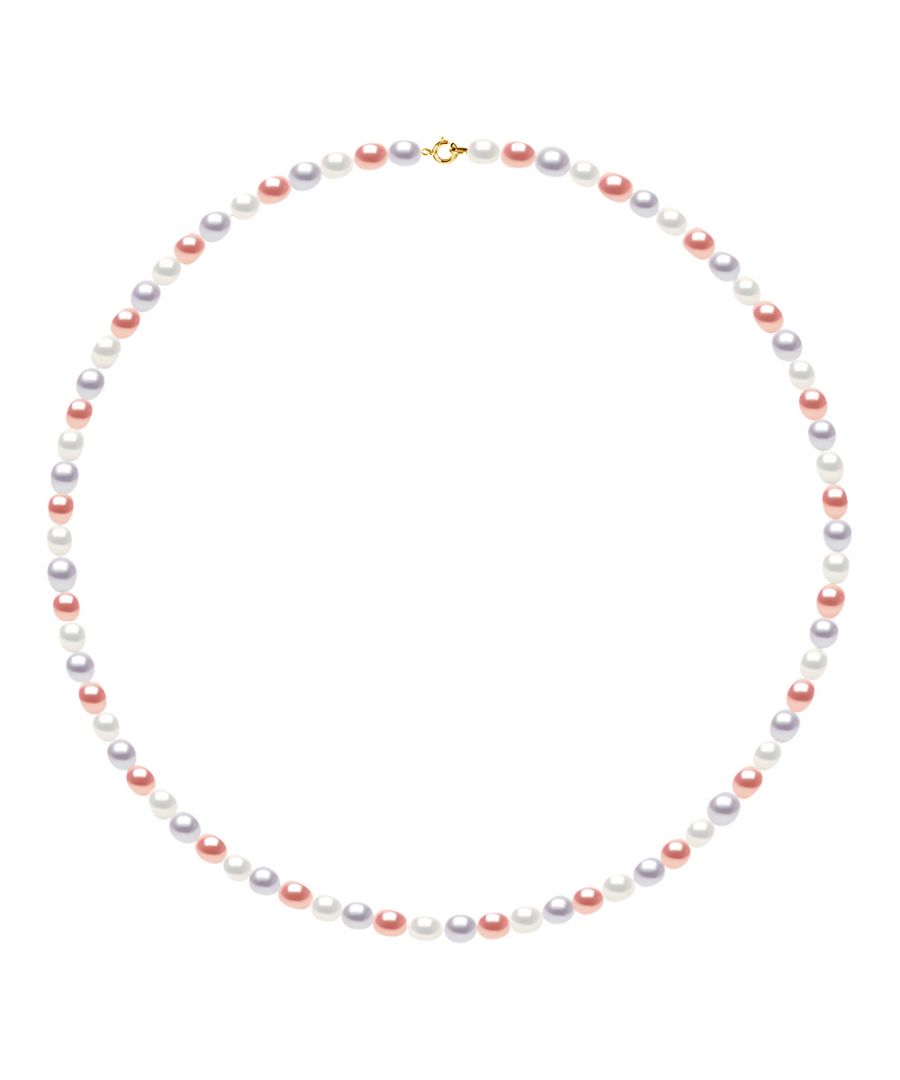 Necklace made with Cultured Freshwater Pearls rice grain and Blanc 4-5 mm Multicolor - Natural Color spring-loaded clasp Gold 750 Length 42 cm , 16,5 in- - Our jewellery is made in France and will be delivered in a gift box accompanied by a Certificate of Authenticity and International Warranty
