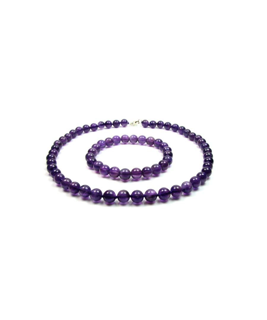 Blue Pearls Womens Purple Amethyst Gemstones Necklace and Bracelet Women Set Silver Clasp - One Size