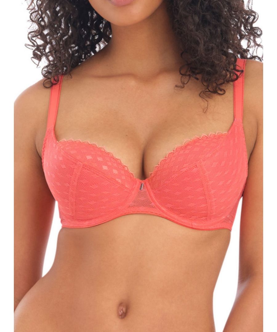 Freya Signature plunge bra is perfect bra to upgrade your everyday look with. This bra has an underwire for support and lightly padded cups for shape and definition.