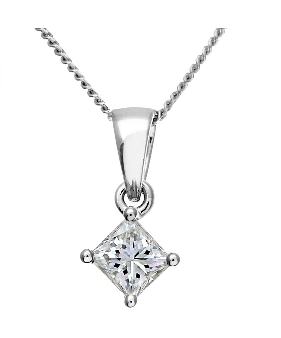 Image for 18ct White Gold 1/3 Carat J/I Certified Princess Cut Diamond Solitare Pendant + Chain