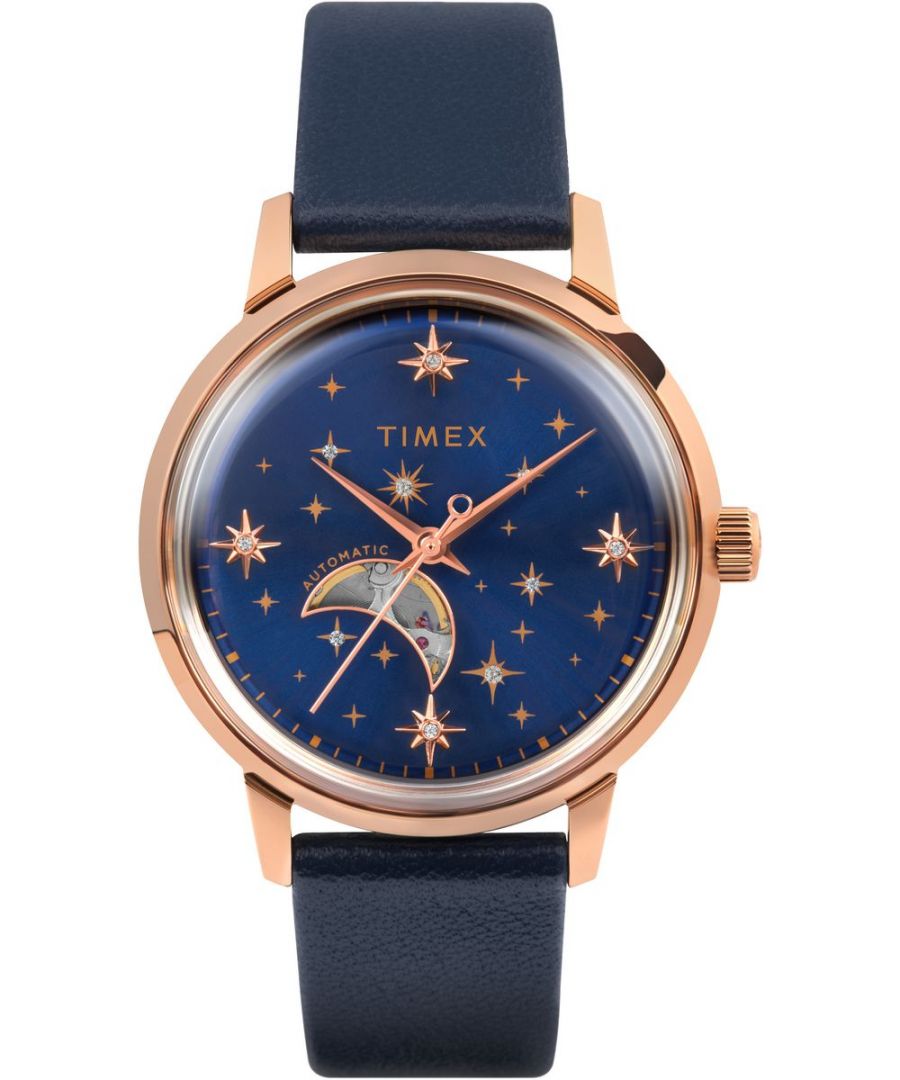 Timex Celestial Automatic WoMens Blue Watch TW2W21300 Leather (archived) - One Size