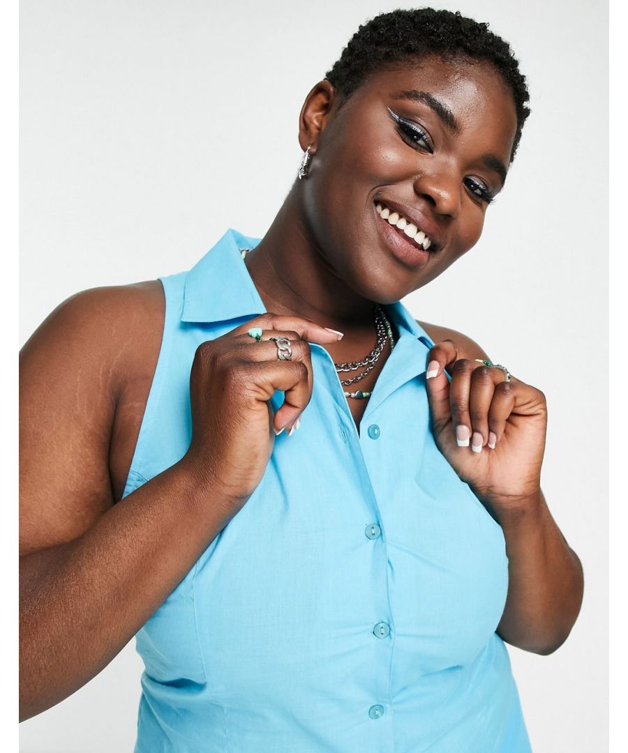 Plus-size shirt by COLLUSION Exclusive to ASOS Revere collar Sleeveless style Button placket Regular fit  Sold By: Asos