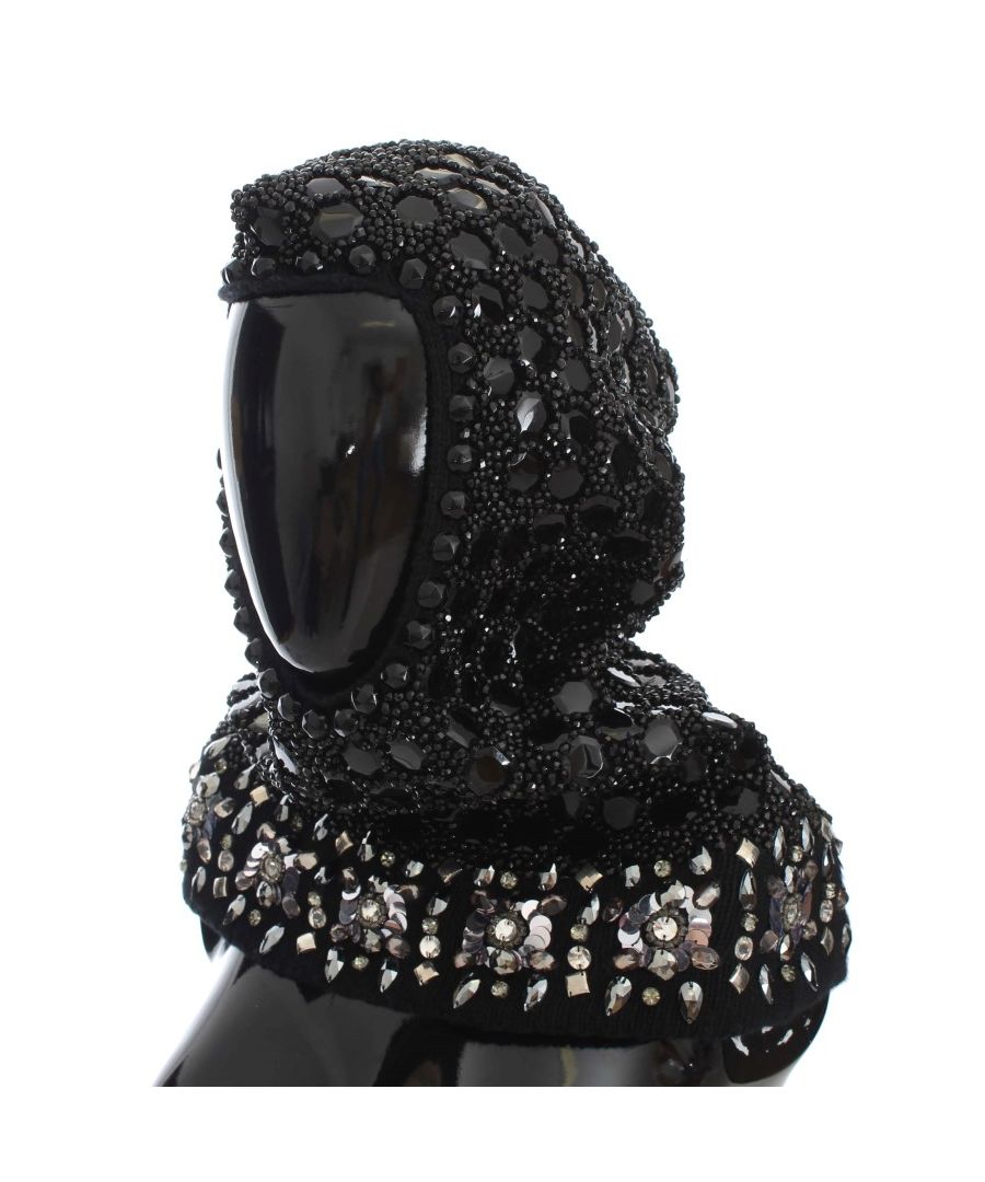 Image for Dolce & Gabbana Black Crystal Sequin Hood Scarf Hat